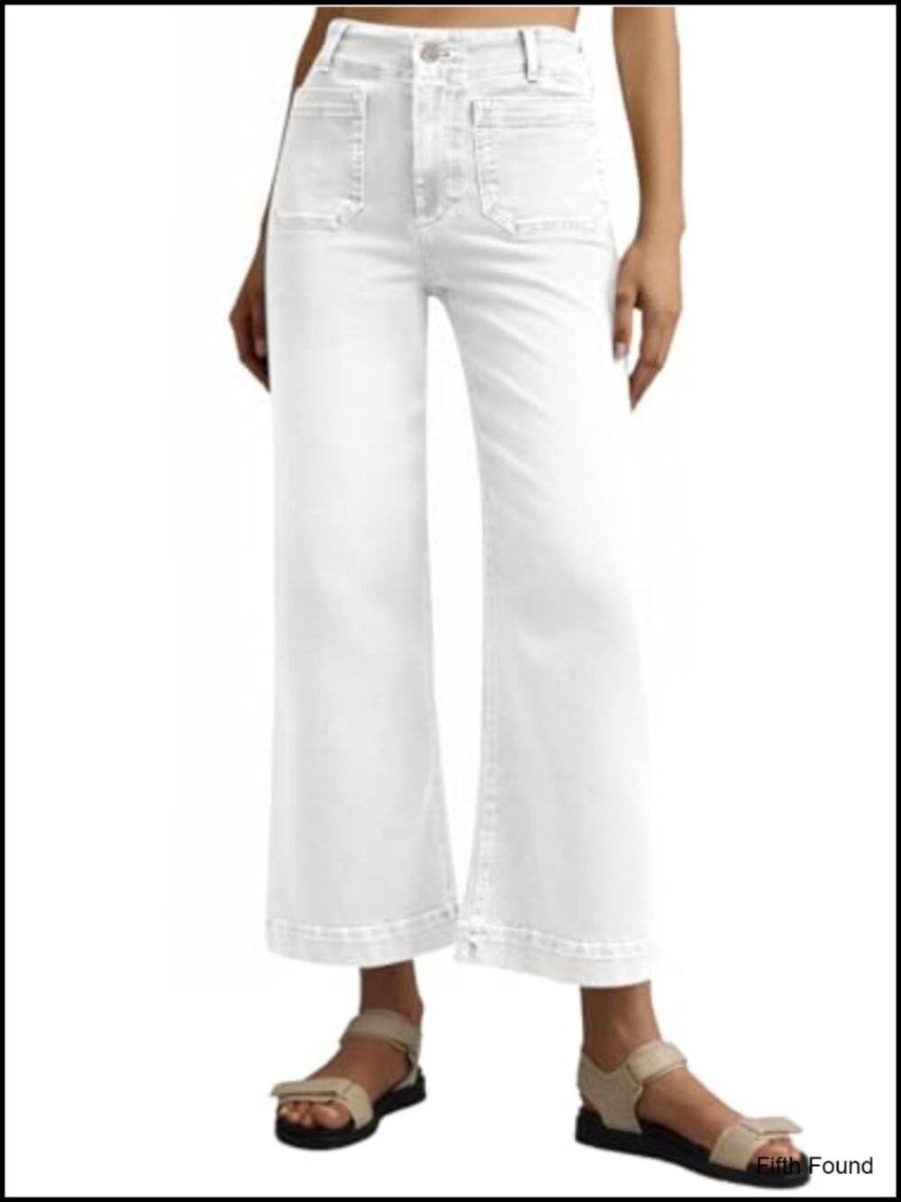 High Waist Wide Leg Cropped Baggy Denim Jeans with Patch Pockets